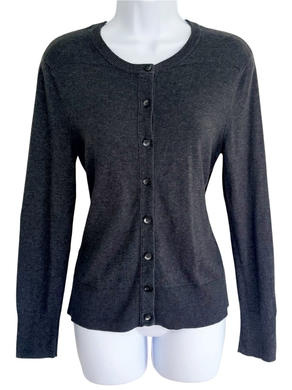 EDDIE BAUER Charcoal Gray Button Front Crewneck Cardigan Sweater Medium